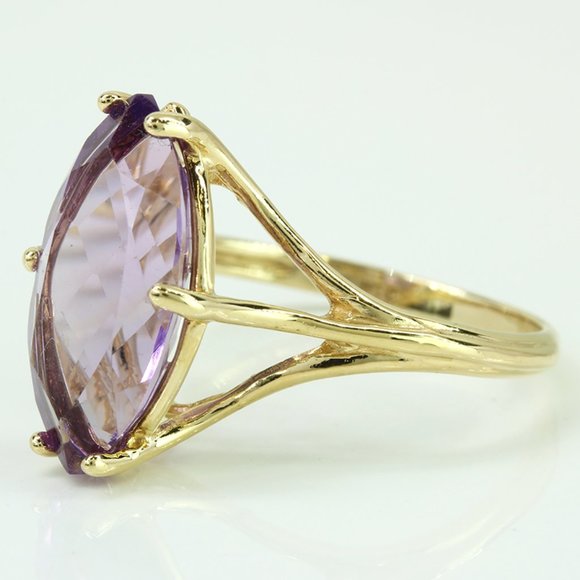 10k Yellow Gold Marquise Amethyst Solitaire Ring - Picture 2 of 4